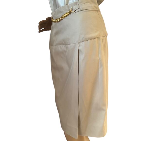 Celine Paris Khaki pencil skirt with gold embellishments size 36 small - Picture 10 of 16